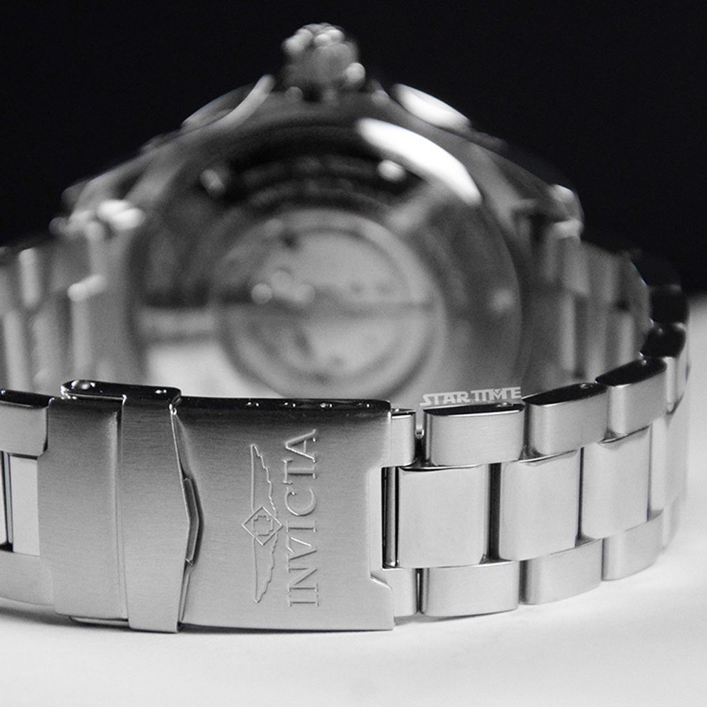 INVICTA ｜Pro Diver 47301｜黑面綠黑框 銀色不鏽鋼錶帶 兩眼小秒盤 自動上鍊機械錶錶帶細節