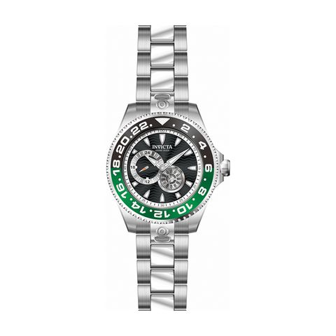 INVICTA ｜Pro Diver 47301｜黑面綠黑框 銀色不鏽鋼錶帶 兩眼小秒盤 自動上鍊機械錶正面