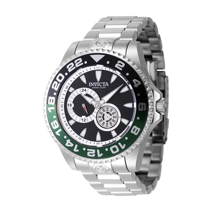 INVICTA ｜Pro Diver 47301｜黑面綠黑框 銀色不鏽鋼錶帶 兩眼小秒盤 自動上鍊機械錶側面