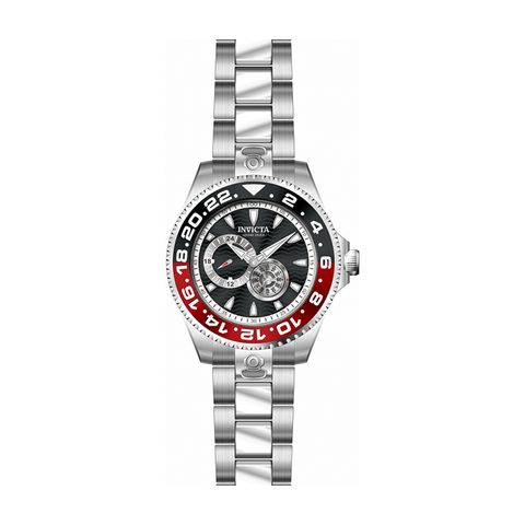 INVICTA ｜Pro Diver 47302｜黑面紅黑框 銀色不鏽鋼錶帶 兩眼小秒盤 自動上鍊機械錶正面