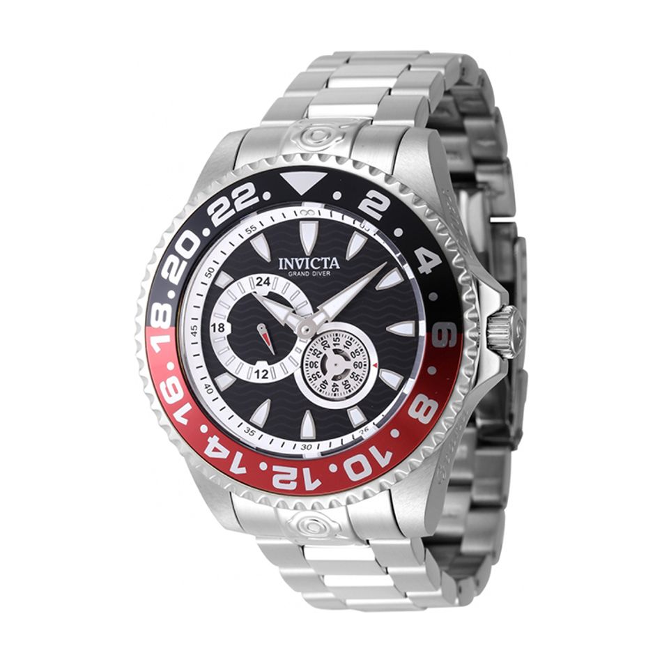 INVICTA ｜Pro Diver 47302｜黑面紅黑框 銀色不鏽鋼錶帶 兩眼小秒盤 自動上鍊機械錶側面