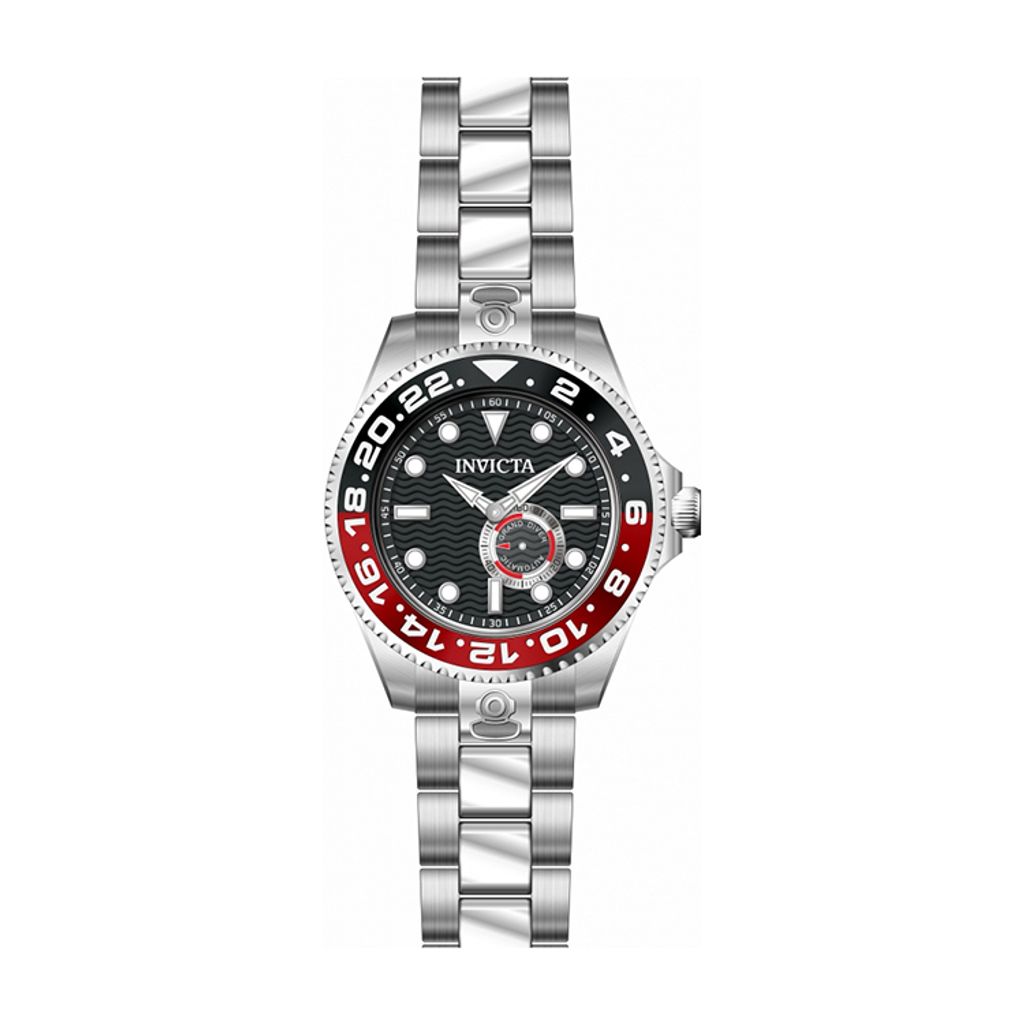 INVICTA ｜Pro Diver 47297｜黑面紅黑框 金色不鏽鋼錶帶 小秒盤 自動上鍊機械錶正面