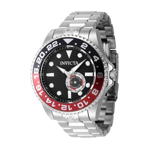 INVICTA ｜Pro Diver 47297｜黑面紅黑框 金色不鏽鋼錶帶 小秒盤 自動上鍊機械錶側面