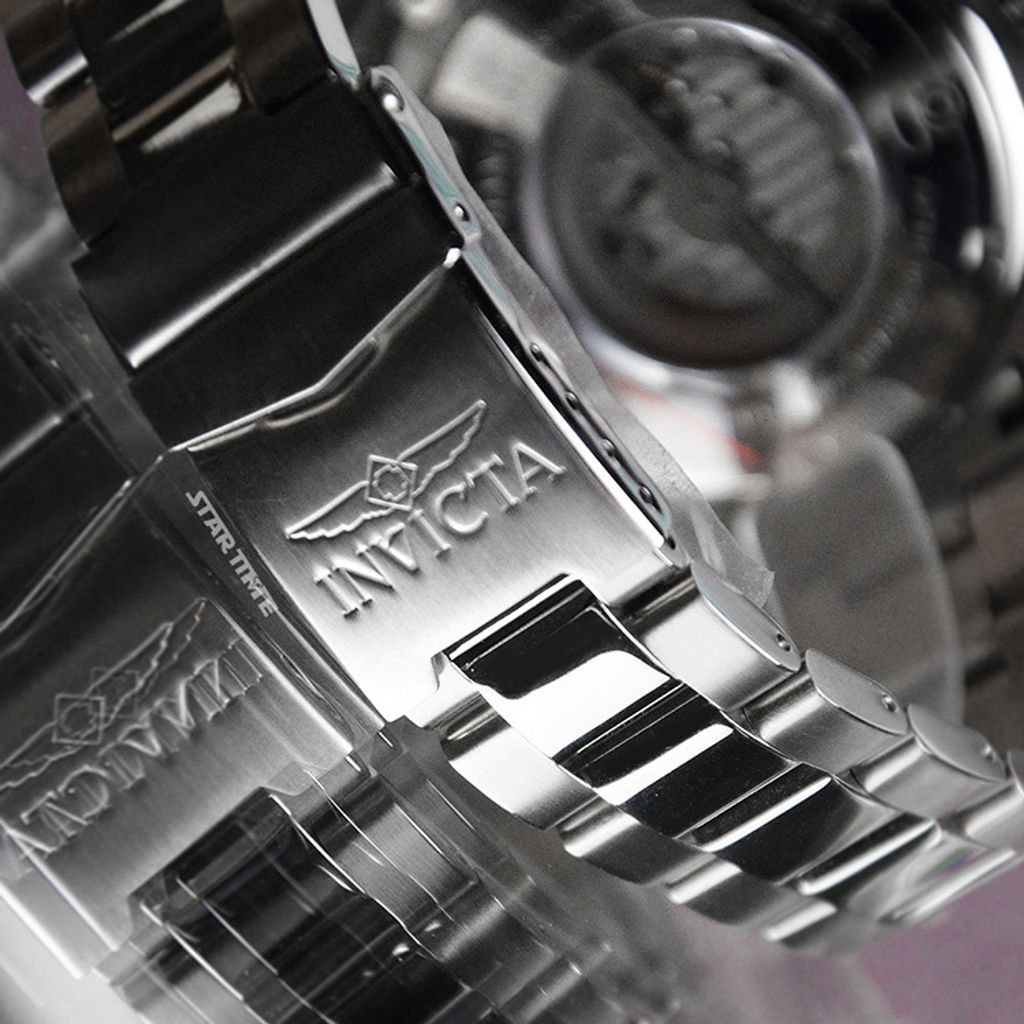 INVICTA ｜Pro Diver 47297｜黑面紅黑框 金色不鏽鋼錶帶 小秒盤 自動上鍊機械錶錶帶細節