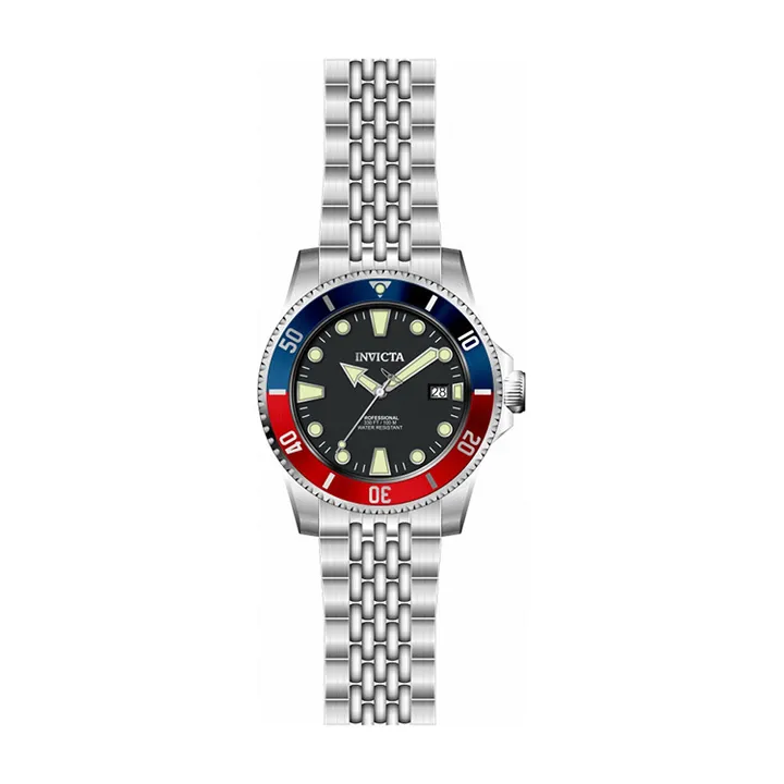 INVICTA ｜Pro Diver 39751 ｜ 黑面紅藍框 銀色不鏽鋼錶帶 自動上鍊機械錶正面