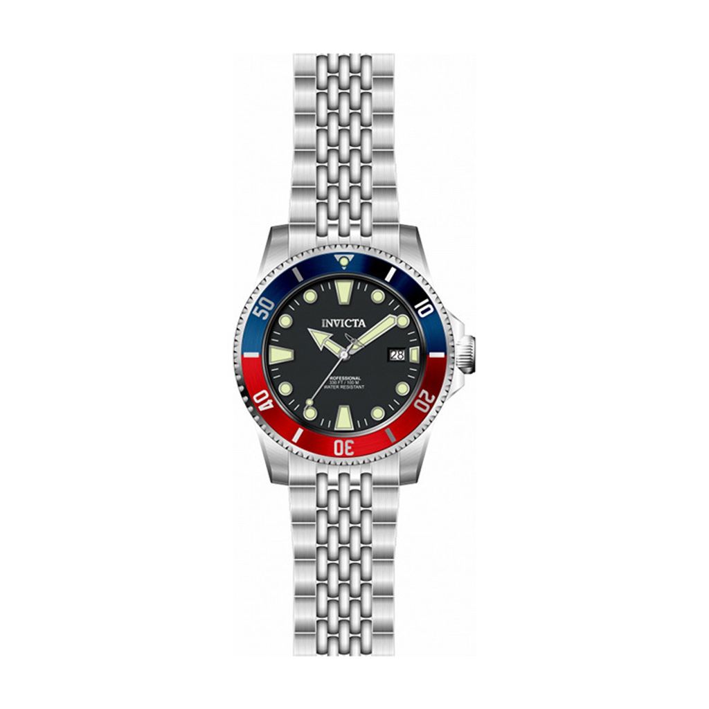 INVICTA ｜Pro Diver 39751 ｜ 黑面紅藍框 銀色不鏽鋼錶帶 自動上鍊機械錶正面