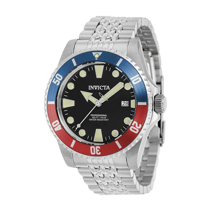 INVICTA ｜Pro Diver 39751 ｜ 黑面紅藍框 銀色不鏽鋼錶帶 自動上鍊機械錶側面