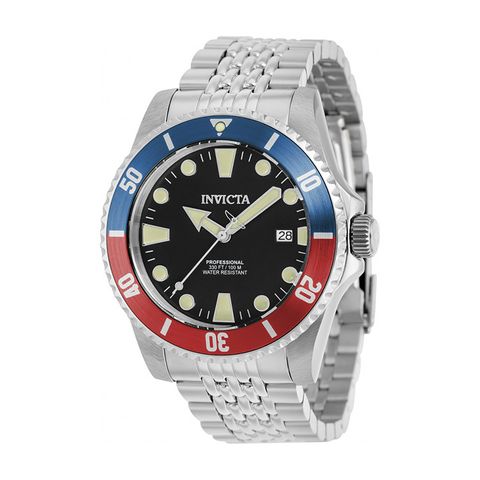 INVICTA ｜Pro Diver 39751 ｜ 黑面紅藍框 銀色不鏽鋼錶帶 自動上鍊機械錶側面
