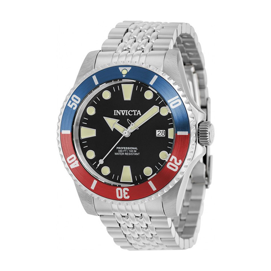 INVICTA ｜Pro Diver 39751 ｜ 黑面紅藍框 銀色不鏽鋼錶帶 自動上鍊機械錶側面