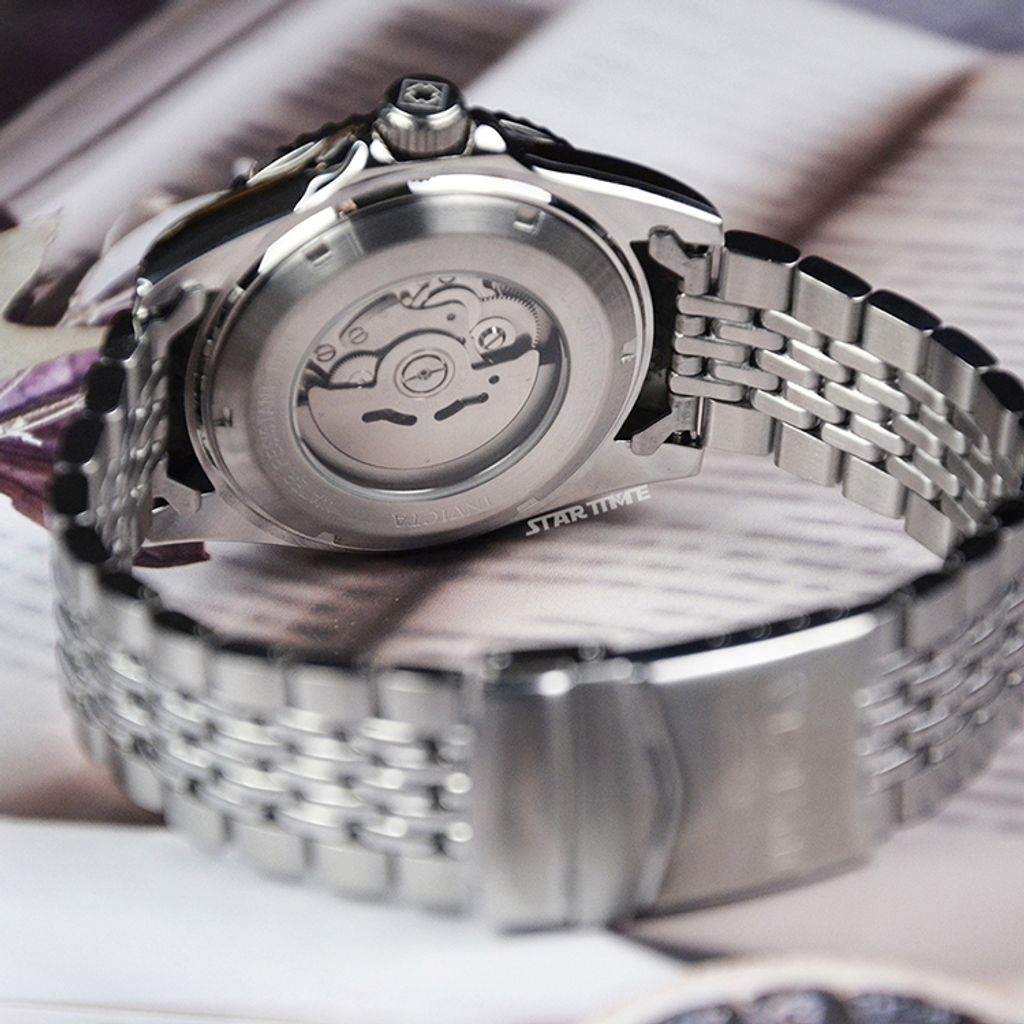 INVICTA ｜Pro Diver 39751 ｜ 黑面紅藍框 銀色不鏽鋼錶帶 自動上鍊機械錶錶帶展示