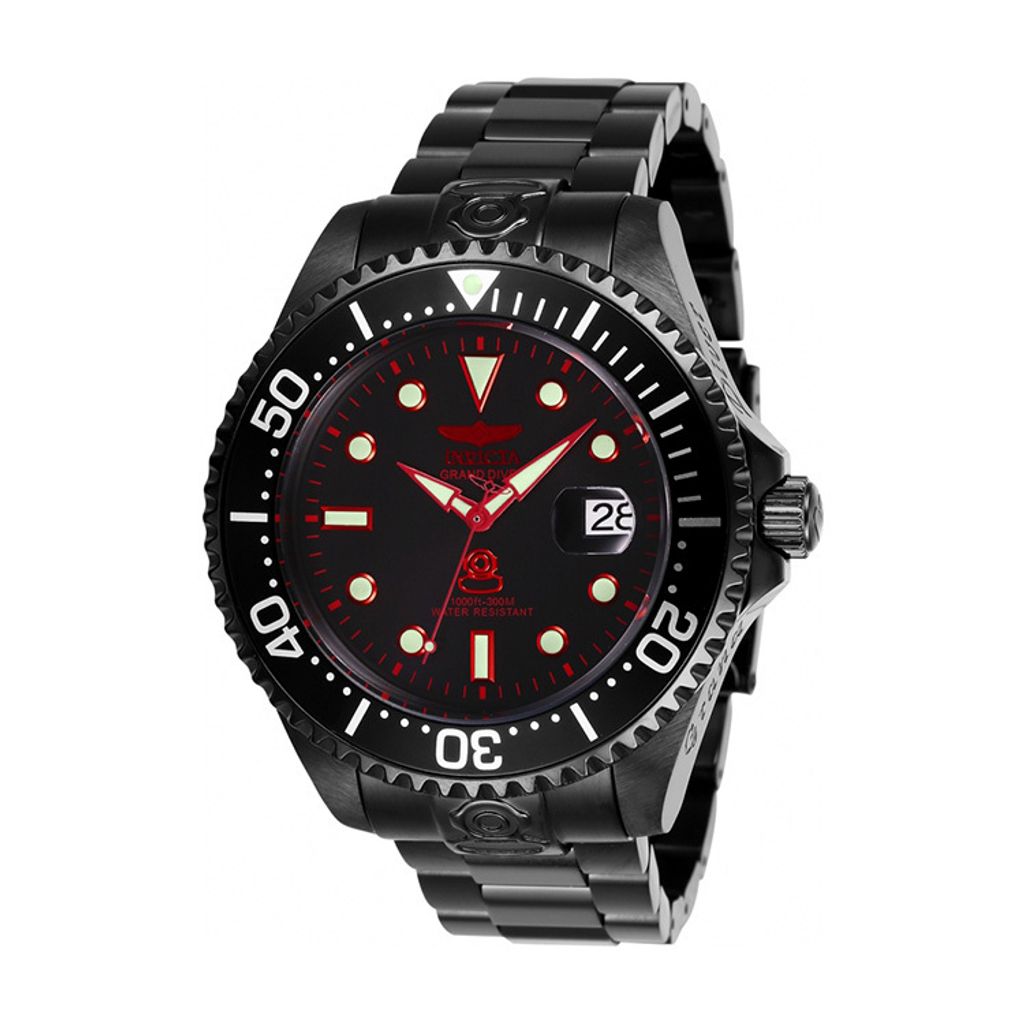 INVICTA ｜Pro Diver 28685｜黑面 紅色指針 黑色不鏽鋼錶帶 自動上鍊機械錶側面