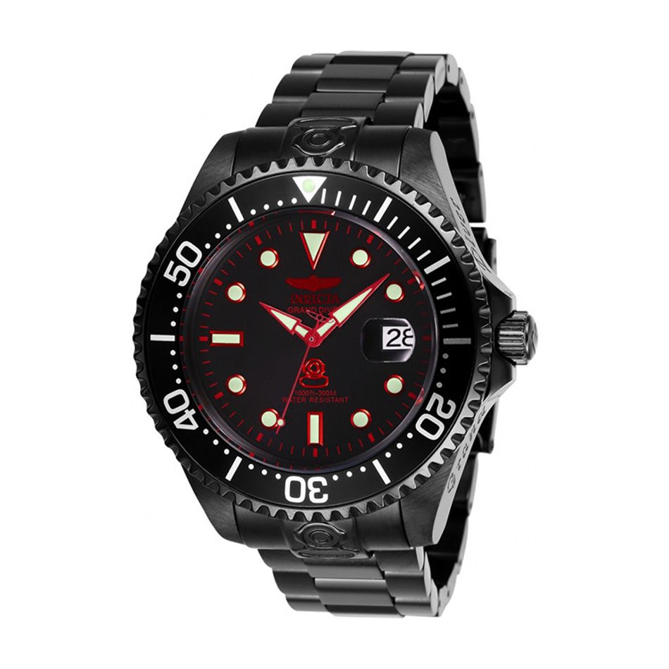 INVICTA ｜Pro Diver 28685｜黑面 紅色指針 黑色不鏽鋼錶帶 自動上鍊機械錶側面