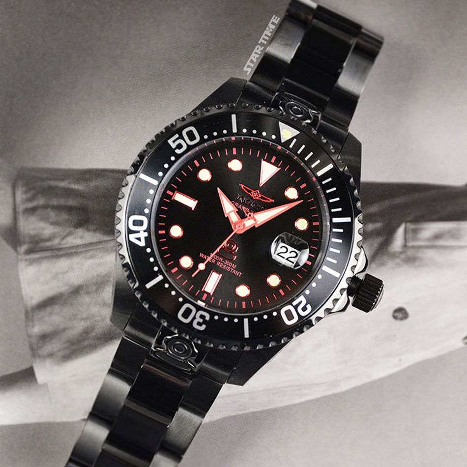 INVICTA ｜Pro Diver 28685｜黑面 紅色指針 黑色不鏽鋼錶帶 自動上鍊機械錶正面展示