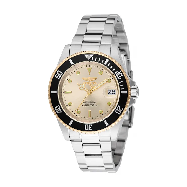 INVICTA ｜Pro Diver 49317｜香檳金面 銀色不鏽鋼錶帶 自動上鍊機械錶側面