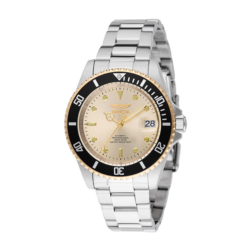 INVICTA ｜Pro Diver 49317｜香檳金面 銀色不鏽鋼錶帶 自動上鍊機械錶側面