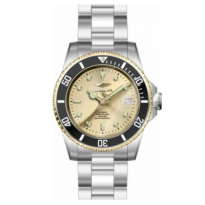 INVICTA ｜Pro Diver 49317｜香檳金面 銀色不鏽鋼錶帶 自動上鍊機械錶正面