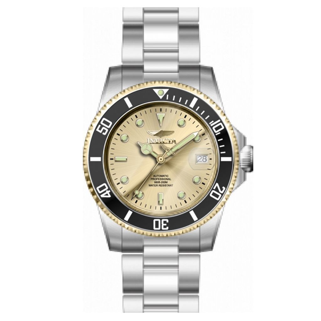 INVICTA ｜Pro Diver 49317｜香檳金面 銀色不鏽鋼錶帶 自動上鍊機械錶正面