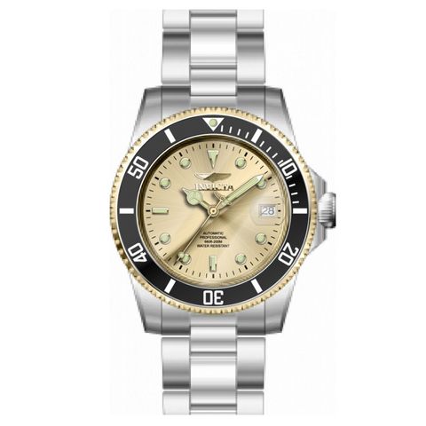 INVICTA ｜Pro Diver 49317｜香檳金面 銀色不鏽鋼錶帶 自動上鍊機械錶正面