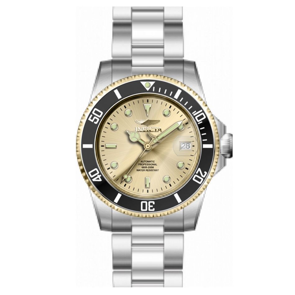 INVICTA ｜Pro Diver 49317｜香檳金面 銀色不鏽鋼錶帶 自動上鍊機械錶正面
