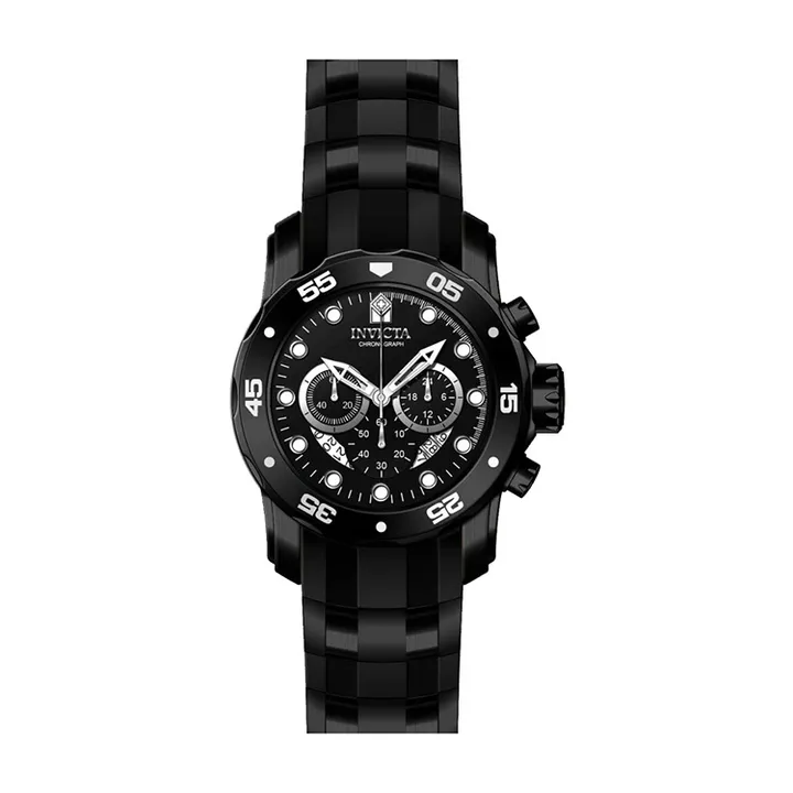 INVICTA ｜Pro Diver SCUBA 6986｜三眼計時 黑面 黑色不鏽鋼錶帶 石英錶正面