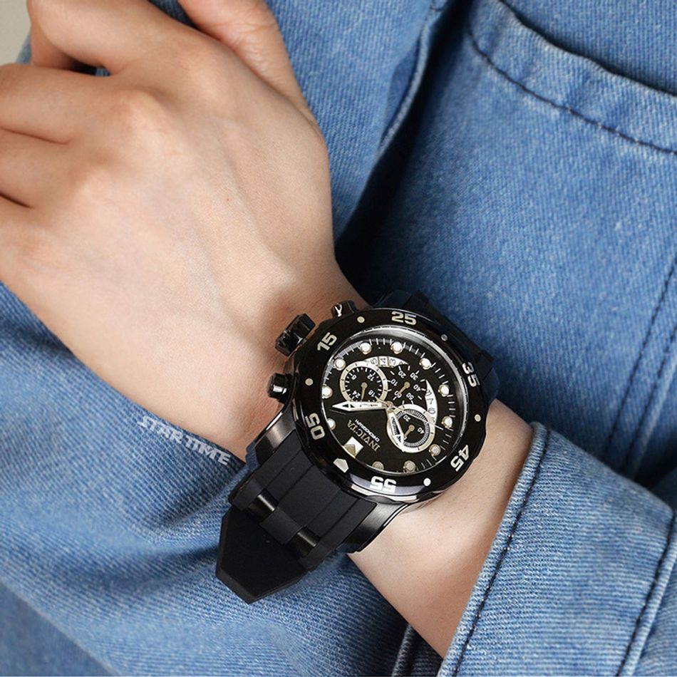 INVICTA ｜Pro Diver SCUBA 6986｜三眼計時 黑面 黑色不鏽鋼錶帶 石英錶實戴展示