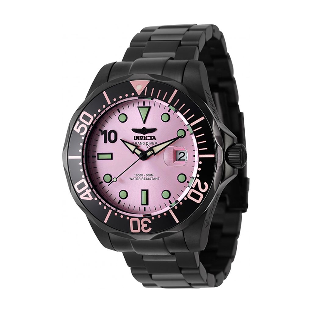 INVICTA ｜Pro Diver Miami Edition 47187｜粉紅色面 黑框 黑色不鏽鋼錶帶 夜光刻度 自動上鍊機械錶側面