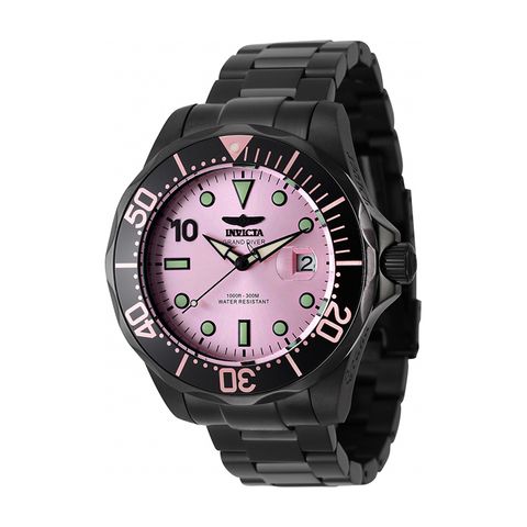 INVICTA ｜Pro Diver Miami Edition 47187｜粉紅色面 黑框 黑色不鏽鋼錶帶 夜光刻度 自動上鍊機械錶側面