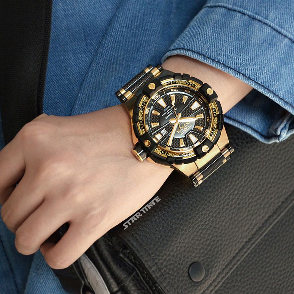 INVICTA ｜Bolt 38138｜黑金色系 不鏽鋼+碳纖維錶帶 55mm大錶徑 自動上鍊機械錶實戴展示