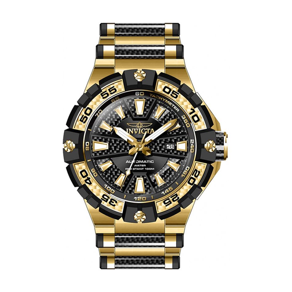 INVICTA ｜Bolt 38138｜黑金色系 不鏽鋼+碳纖維錶帶 55mm大錶徑 自動上鍊機械錶正面