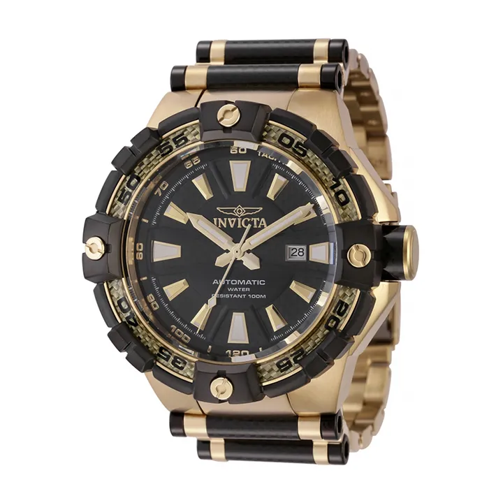 INVICTA ｜Bolt 38138｜黑金色系 不鏽鋼+碳纖維錶帶 55mm大錶徑 自動上鍊機械錶側面