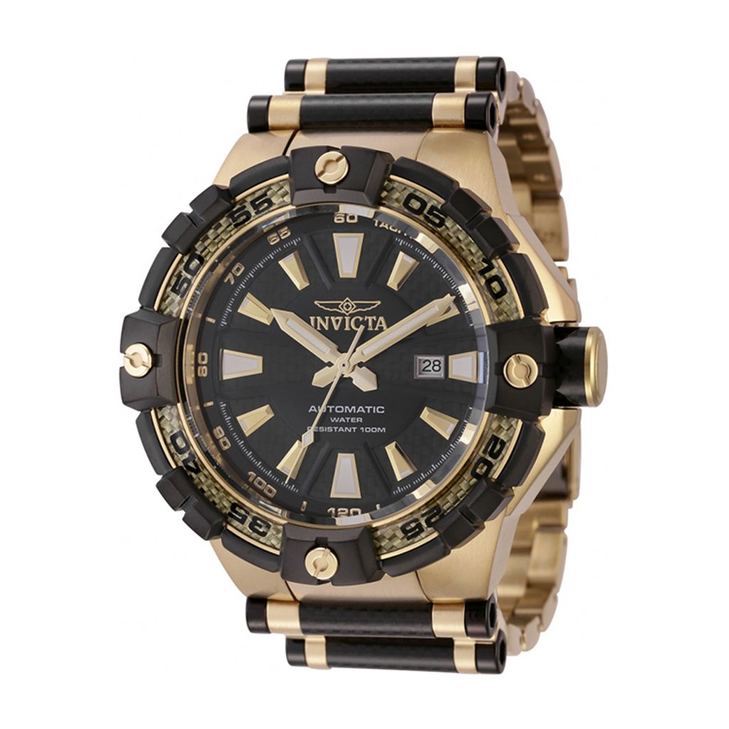 INVICTA ｜Bolt 38138｜黑金色系 不鏽鋼+碳纖維錶帶 55mm大錶徑 自動上鍊機械錶側面