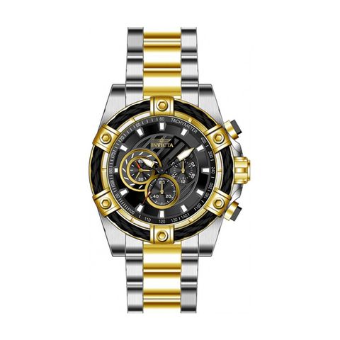 INVICTA ｜Bolt 48868｜黑面 銀+金色不鏽鋼錶帶 三眼計時鋼索造型 石英錶正面