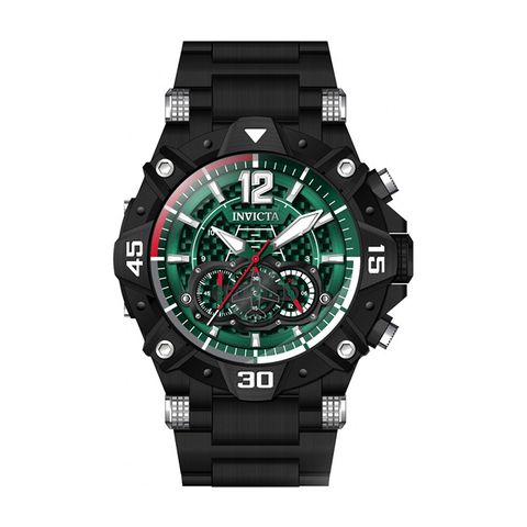 INVICTA ｜Aviator 40487｜三眼計時 綠面 黑色不鏽鋼錶帶 石英錶正面