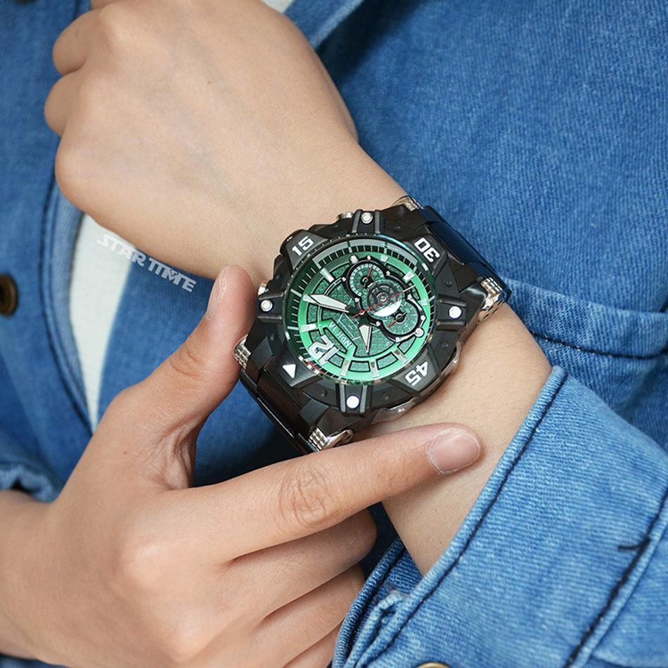 INVICTA ｜Aviator 40487｜三眼計時 綠面 黑色不鏽鋼錶帶 石英錶實戴展示