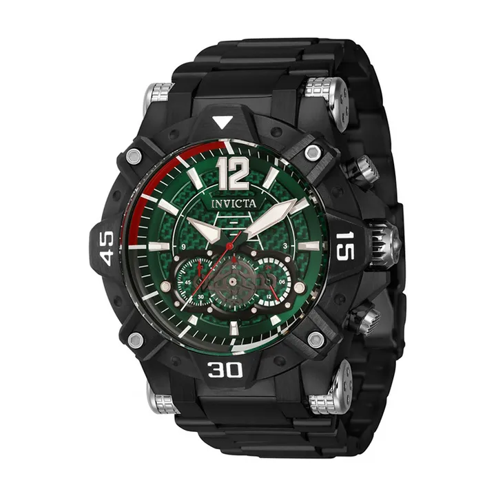 INVICTA ｜Aviator 40487｜三眼計時 綠面 黑色不鏽鋼錶帶 石英錶側面