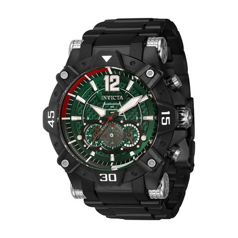 INVICTA ｜Aviator 40487｜三眼計時 綠面 黑色不鏽鋼錶帶 石英錶側面