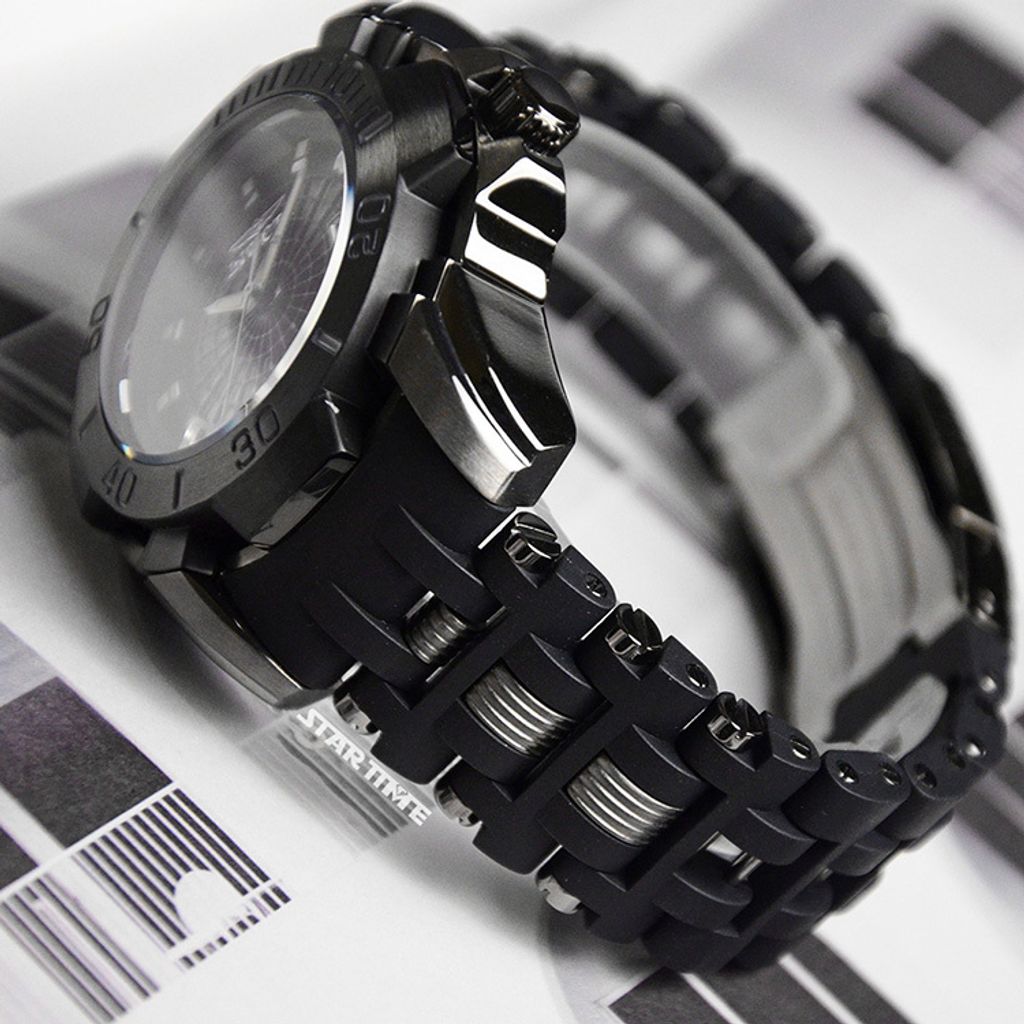 INVICTA ｜Sea Spider系列 44132｜黑色系 蜘蛛網造型錶盤 黑色PU+不鏽鋼拼接錶帶 男錶裱帶展示