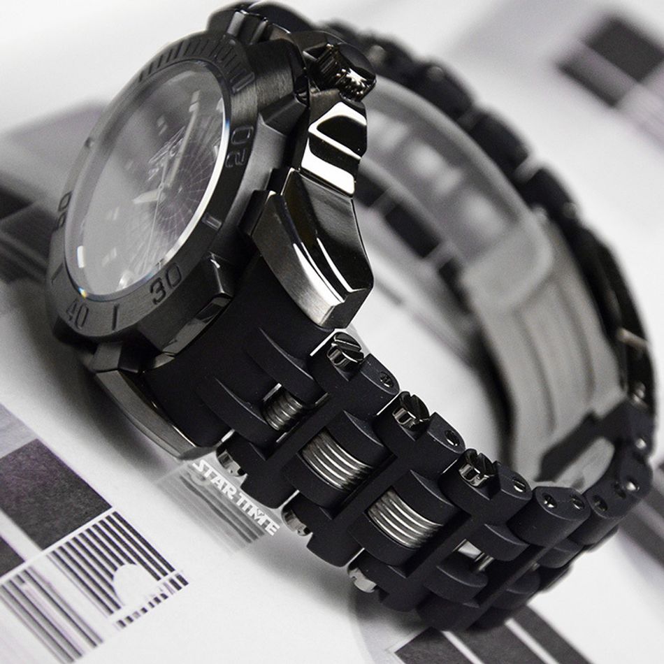 INVICTA ｜Sea Spider系列 44132｜黑色系 蜘蛛網造型錶盤 黑色PU+不鏽鋼拼接錶帶 男錶裱帶展示