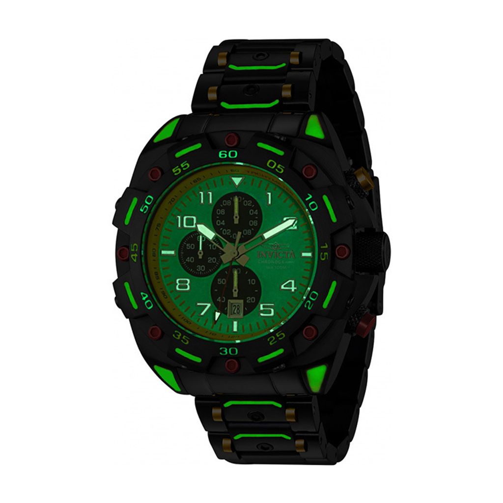 INVICTA ｜Sea Monster 37801｜三眼計時 黑黃色系 不鏽鋼錶帶 石英錶夜光效果