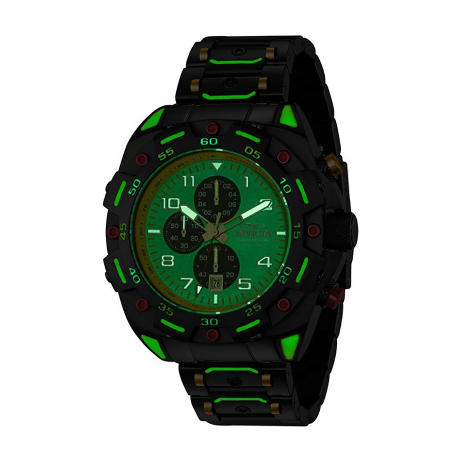 INVICTA ｜Sea Monster 37801｜三眼計時 黑黃色系 不鏽鋼錶帶 石英錶夜光效果