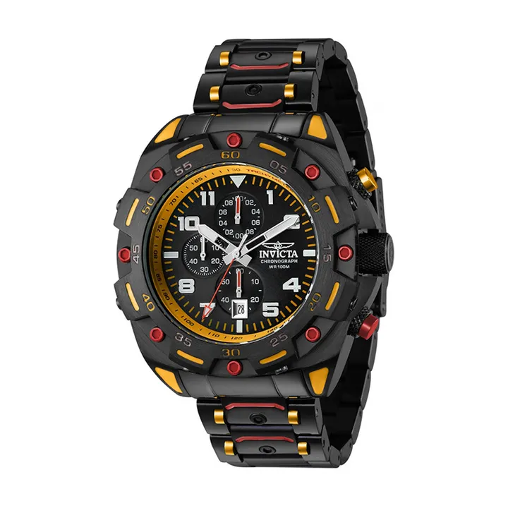 INVICTA ｜Sea Monster 37801｜三眼計時 黑黃色系 不鏽鋼錶帶 石英錶側面