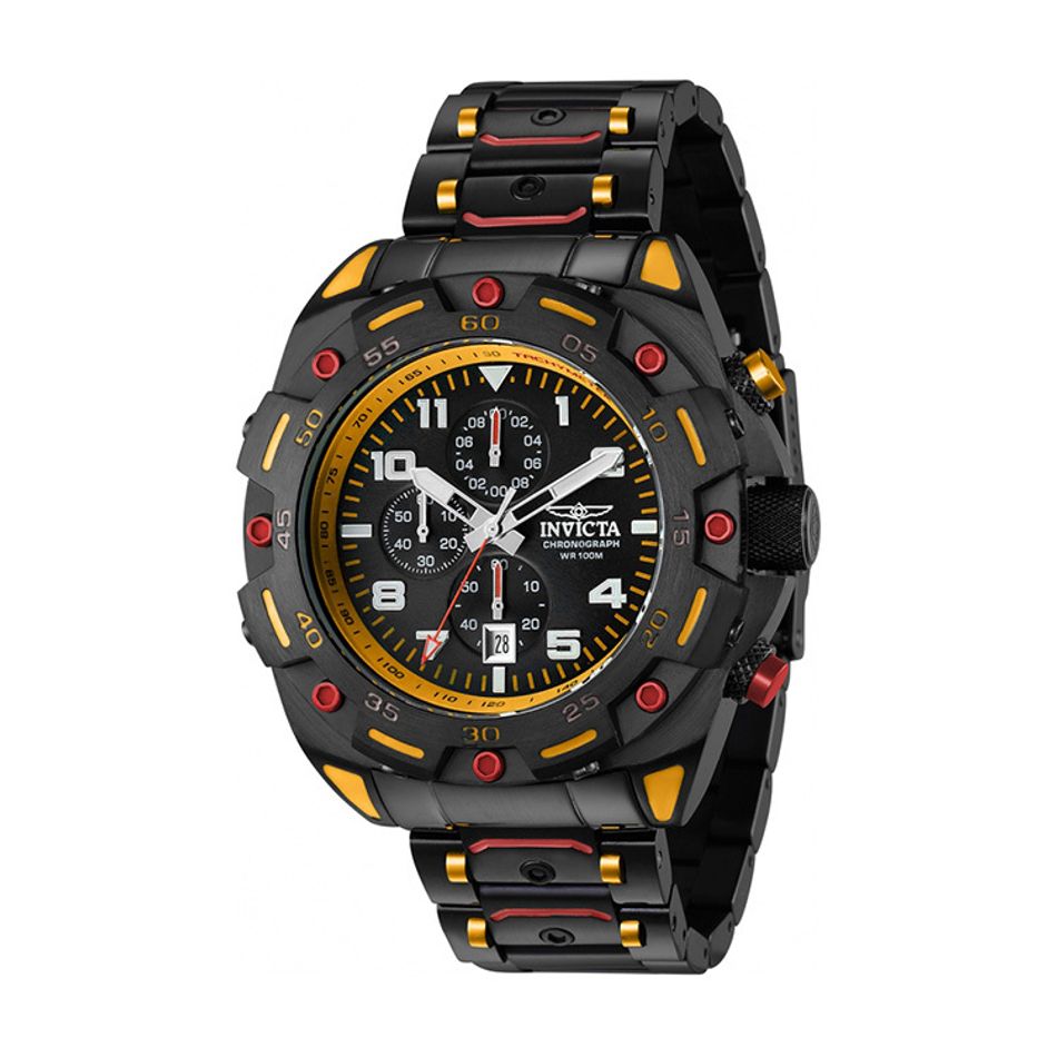 INVICTA ｜Sea Monster 37801｜三眼計時 黑黃色系 不鏽鋼錶帶 石英錶側面