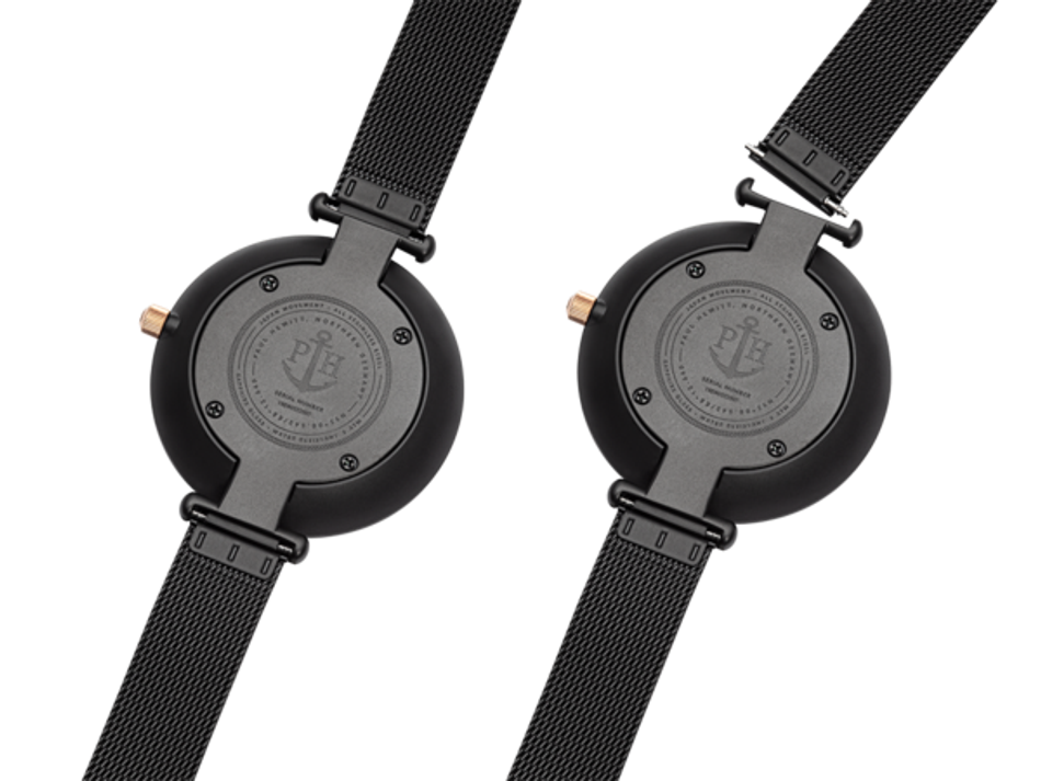 Paul Hewitt | Perfect Match PH003059SET | 霓夜黑晶鑽米蘭腕錶x大理石船錨珠鍊經典套組手錶背面