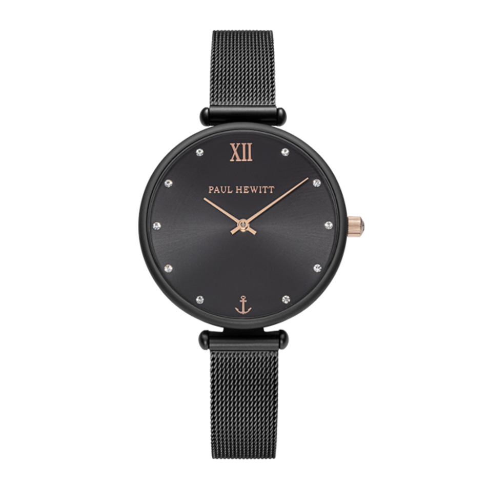 Paul Hewitt | Perfect Match PH003059SET | 霓夜黑晶鑽米蘭腕錶x大理石船錨珠鍊經典套組手錶正面