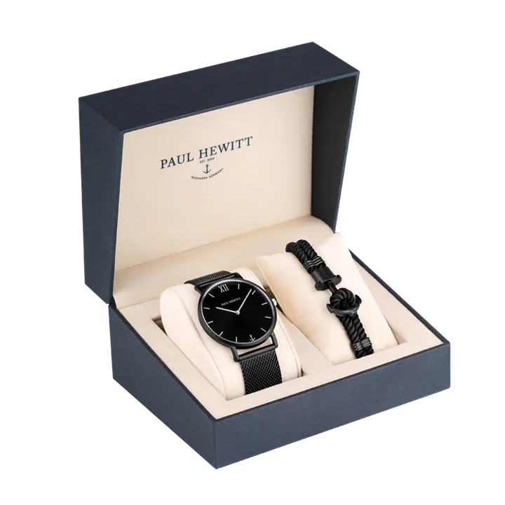 Paul Hewitt | Perfect Match PH-PM-4-(M-XXL) | 黑色黑面米蘭帶經典套組 裱盒