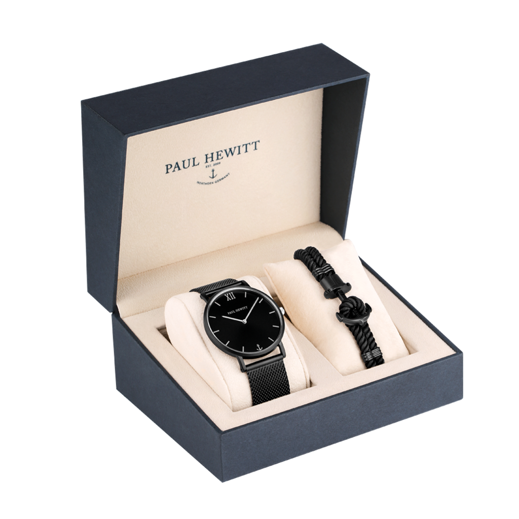 Paul Hewitt | Perfect Match PH-PM-4-(M-XXL) | 黑色黑面米蘭帶經典套組 裱盒