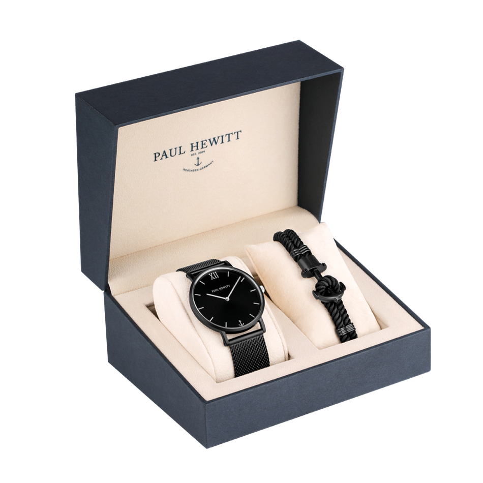 Paul Hewitt | Perfect Match PH-PM-4-(M-XXL) | 黑色黑面米蘭帶經典套組 裱盒