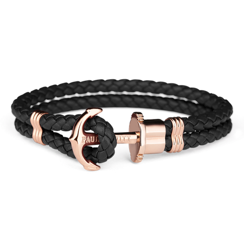 Paul Hewitt | PHREPS PH-PH-L-R-B-(XS-3XL) | 玫瑰金扣皮革手環/黑 正面
