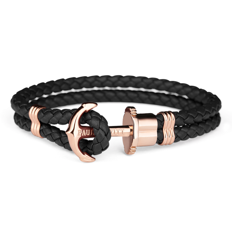 Paul Hewitt | PHREPS PH-PH-L-R-B-(XS-3XL) | 玫瑰金扣皮革手環/黑 正面