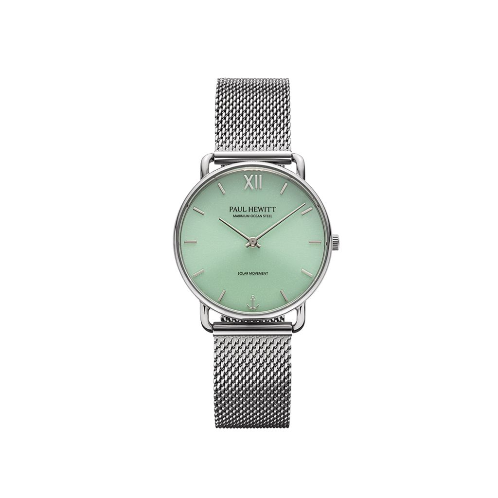 Paul Hewitt | Sailor PH-W-0514 | 銀色 綠面 米蘭帶 光動能腕錶正面